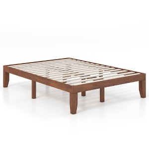 Tangkula 14'' Full Size Wooden Platform Bed Frame w/ Strong Slat Support Brown Cherry - 1 of 4