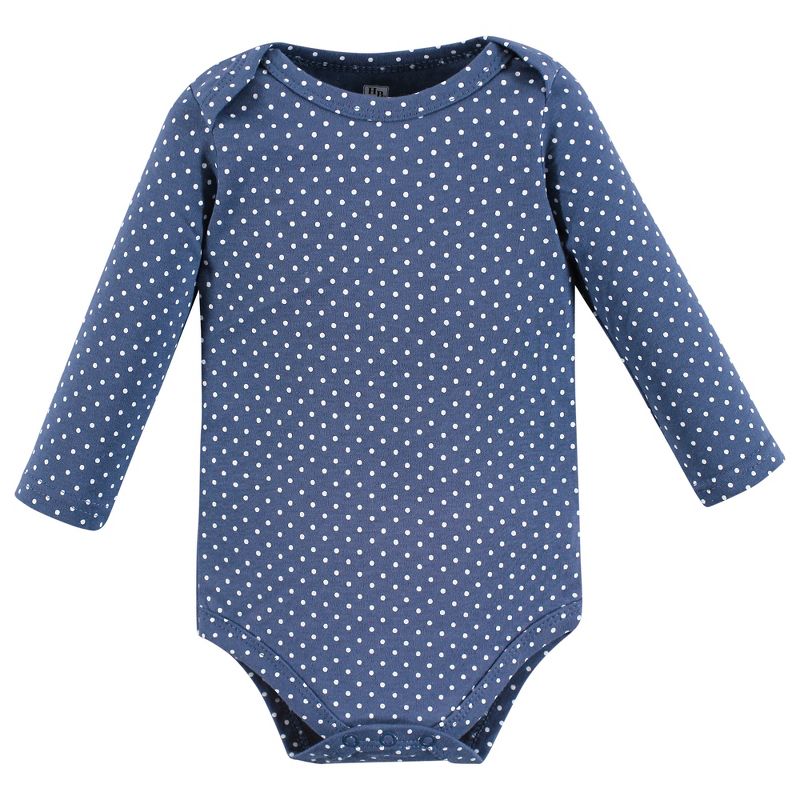 Hudson Baby Infant Girl Cotton Long-Sleeve Bodysuits, Blue Toile 5-Pack, 5 of 9