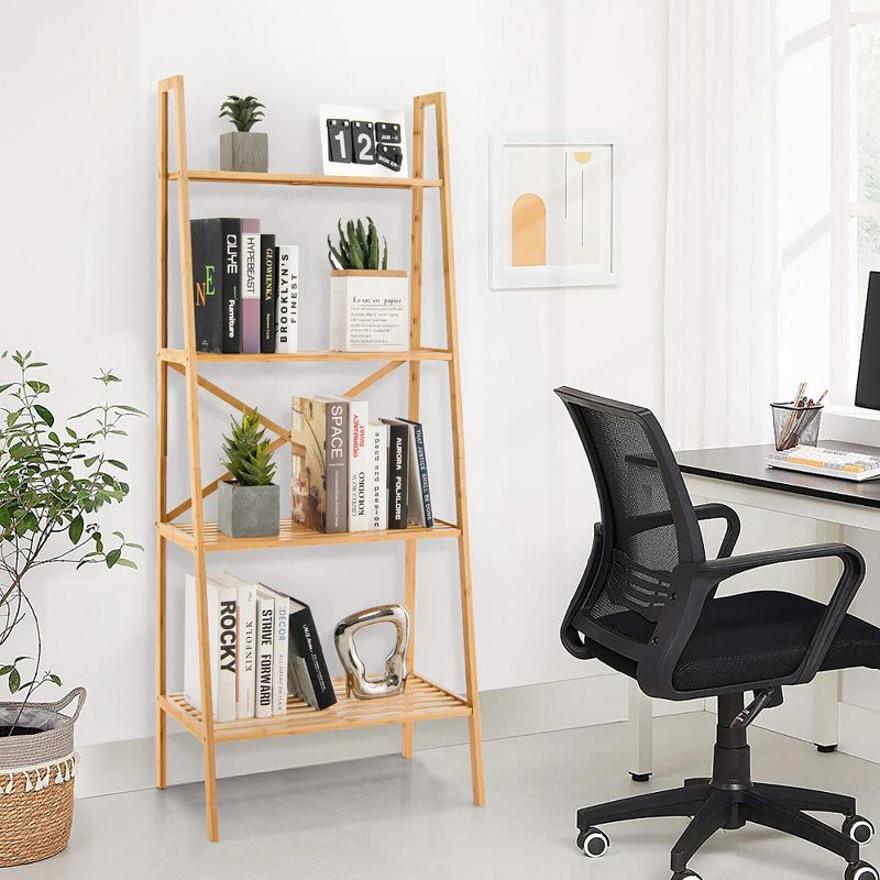 Tangkula 4-Tier Bamboo Ladder Bookshelf 58" Display Shelf Storage Rack Plant Flower Stand, 3 of 10