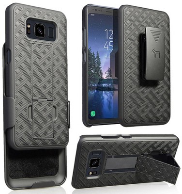 Nakedcellphone Combo for Samsung Galaxy S8 Active - Case with Stand and Belt Clip Holster - Black