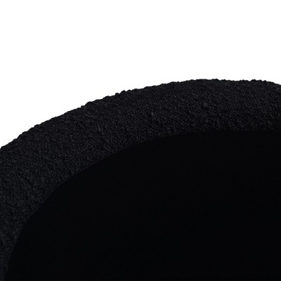 Ebony Black Boucle Round Storage Ottoman with Gathered Embellishment
