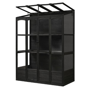 Gulches Black Walk-in Wooden Greenhouse with Planter Stands and Holders, 78" Cold Frame with Skylights - 1 of 4