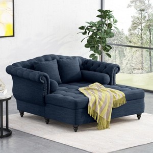 Christopher Knight Home Brynn 62" Vintage Tufted Upholstered Double Chaise Lounge Sofa - 1 of 4