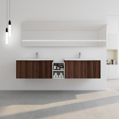 Vynxaria 84 Inch Soft Close Doors Bathroom Vanity With Sink, Two Small Storage Shelves, 24" and 12" Combination Cabinet