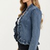 Anna-Kaci Women's Denim Jacket with Soft Ruffle Trim Open Front Design and Textured Washed Finish for Stylish Layered Outfits - 4 of 4