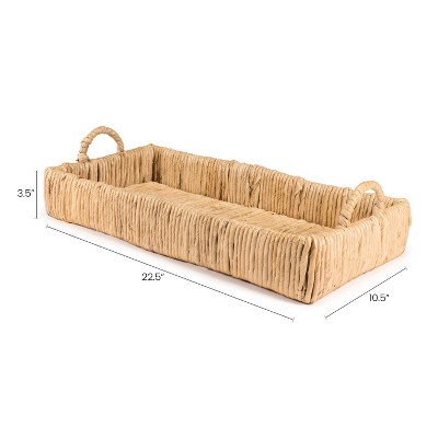 Natural Handwoven Abaca Rectangle Decorative Tray with Handles
