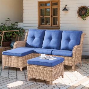 Gymojoy Outdoor 3-Seat Sofa PE Wicker Sofa Rattan Patio Sofa Couch For Garden - 1 of 4