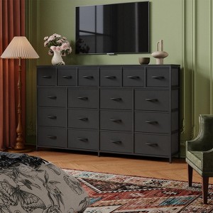 18 Drawers Dresser with MDF, PB, Cationic Fabric, Iron, and PU Long Storage Cabinet for Bedroom, Living Room, or Hallway, 63" w*39" h*11.8" d - 1 of 4