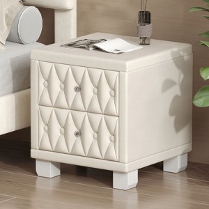 NicBex Velvet Nightstand with 2 Drawers,Storage Bedside Table with Button-Tufted and Crystal Handle for Bedroom,Living Room - 1 of 4