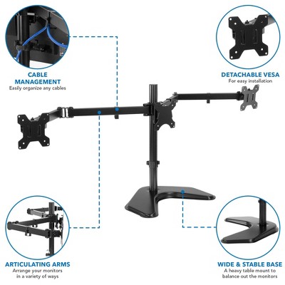 Black Aluminum and Steel Triple Monitor Stand with Adjustable Arms