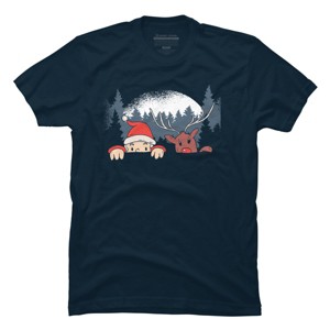 Men's Design By Humans Christmas Santa And Rudolph Peaking By rasok T-Shirt - 1 of 4