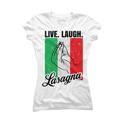 Junior's Design By Humans Live Laugh Lasagna Italian Flag Gesture By T-Shirt