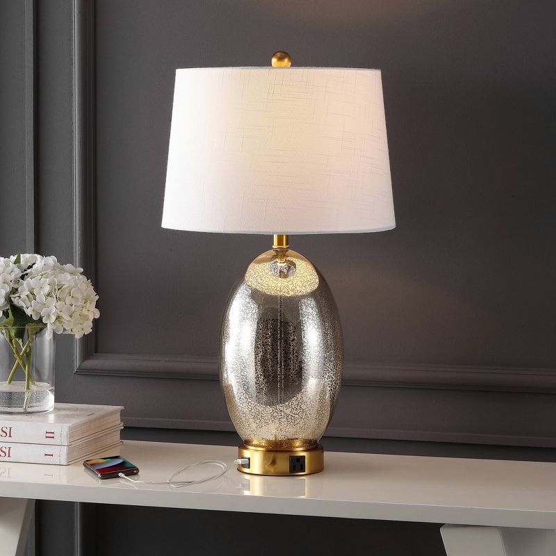 26.5" 1-Outlet Reese Iron/Glass Table Lamp with USB Charging Port (Includes LED Light Bulb) - JONATHAN Y, 2 of 9