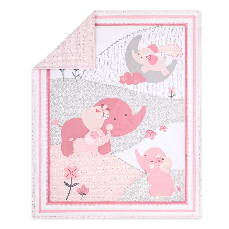 The Peanutshell Pink Elephant Crib Bedding Set, 3pc to 12 Pc, For Girls, 3 of 8