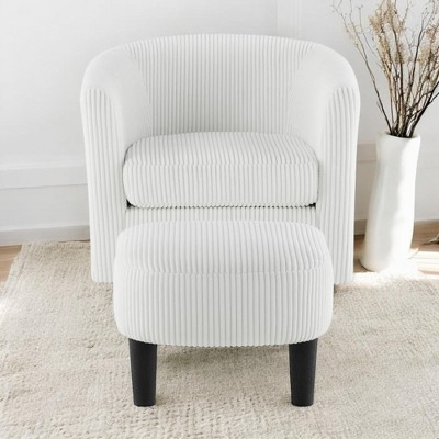Alilang 26.38 inches Ribbed Velvet Armchair with Matching Ottoman Set for Modern Living Rooms-White
