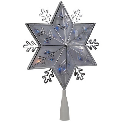 Silver and Frosted Plastic Snowflake Tree Topper with Blue Lights