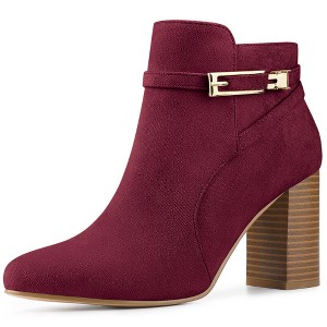 Allegra K Women's Round Toe Buckle Chunky Heel Ankle Booties - 1 of 4