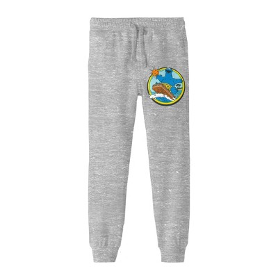 Bioworld Sesame Street Cookie Monster Surfing with Title Logo Youth Heather Gray Graphic Joggers