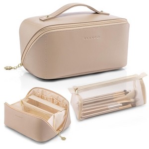 Vlando Makeup Bag， Make up Pouch PU Leather Open Flat Cosmetic Bag - 1 of 4
