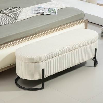 CAVINAS Corduroy Fabric Storage Ottoman Bench with Safety Hinge,Upholstered Storage Ottoman,Storage Bench for Living Room,Bedroom