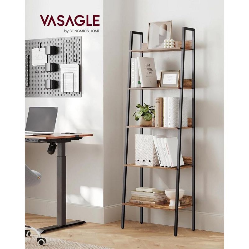 VASAGLE Bookshelf, 5-Tier Narrow Book Shelf, Bookcase for Home Office, Living Room, Bedroom, Kitchen, Rustic Brown and Black, 2 of 5