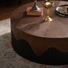 Sapphtopaz Round Coffee Table with Handcrafted Relief Two-Tones Retro Coffee Bar with Wooden Assembled Design Center Table for Living Room,Walnut - 4 of 4