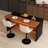 Modern Black Kitchen Island Dining Table with LED Lights and 2 Brown Bar Stools, Faux Marble Counter Height Set for Eat-in Kitchen-3irtyhousy - 2 of 4