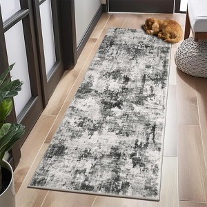 2x6 Modern Abstract Runner Rug, Grey Washable Non-Slip Faux Wool Carpet for Kitchen, Hallway, Entryway, Bedroom, Indoor - 1 of 4