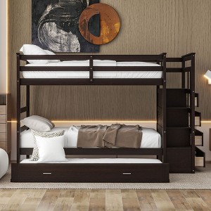 NicBex Full Over Full/Twin Over Twin Bunk Bed with Trundle and Staircase Loft Bed with Guardrails and Storage Drawers for Bedroom,White/Black/Gray - 1 of 4
