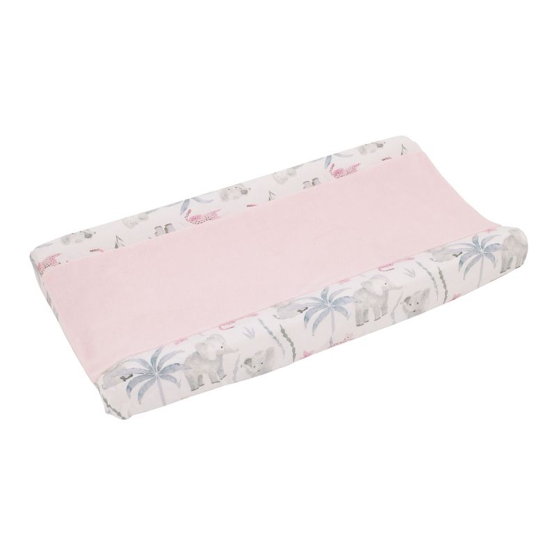 NoJo Tropical Princess Elephant/Jungle Super Soft Pink Changing Pad Cover, 1 of 5