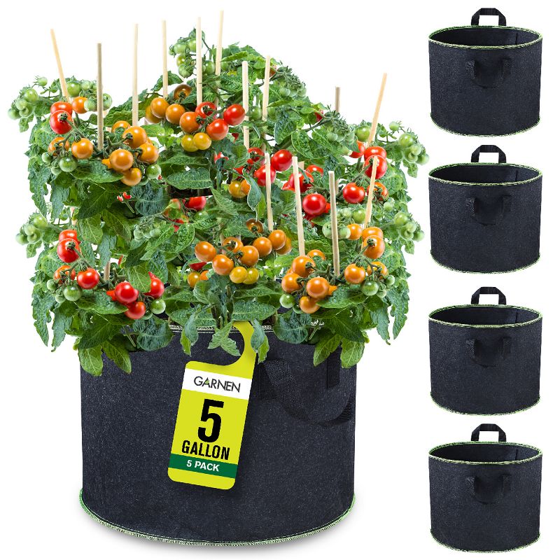 Garnen Reusable Nonwoven Fabric Durable Garden Grow Bag with Handles - 5 Pack, 1 of 8