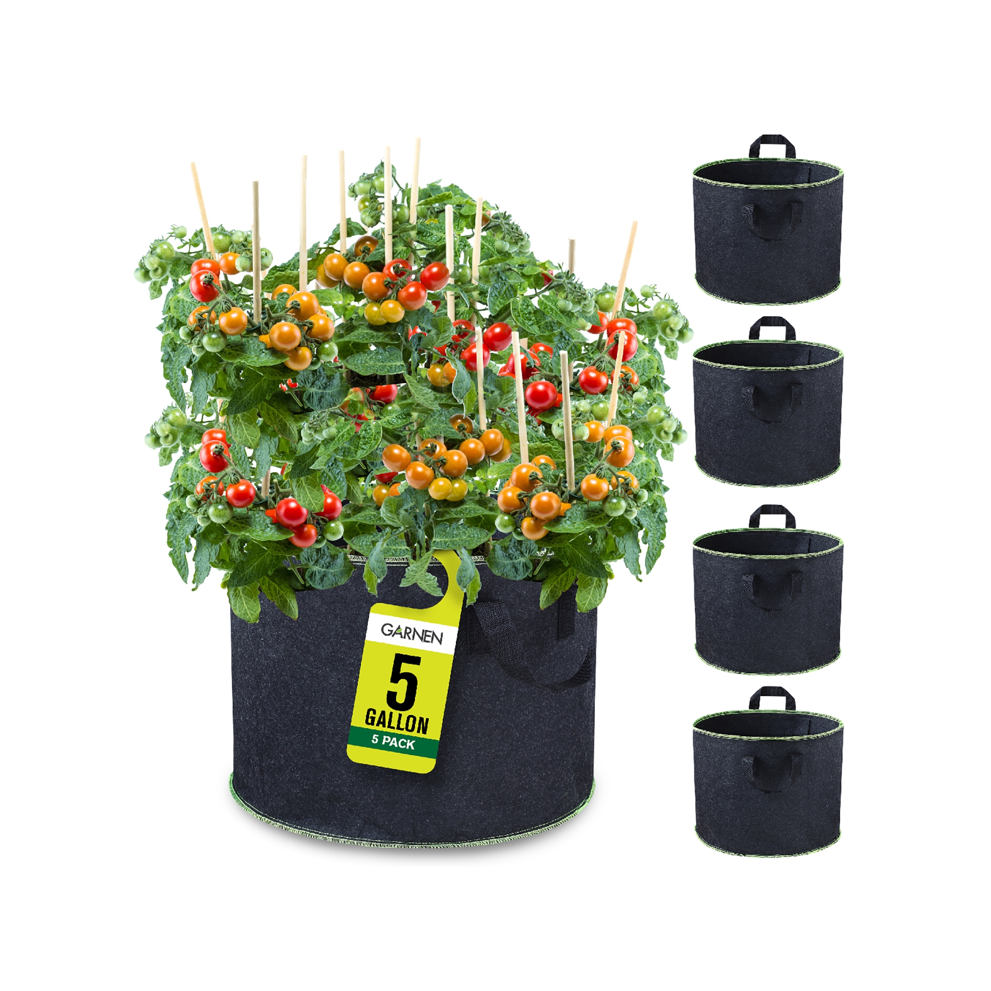Garnen 5 Packs 5 Gallon Garden Potato Grow Bags, Fabric Grow Bags for Outdoor and Indoor Planters - Black