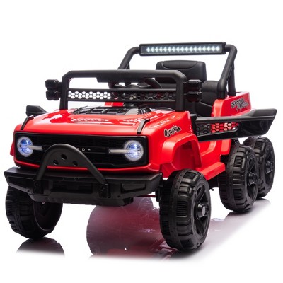12V Kids Ride-On Electric Jeep Car, 6-Wheel 4 Motors Ride-On UTV W/Remote, LED, Music & Bluetooth, USB, MP3 & Microphone Ports, Slow Start