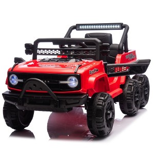 12V Kids Ride-On Electric Jeep Car, 6-Wheel 4 Motors Ride-On UTV W/Remote, LED, Music & Bluetooth, USB, MP3 & Microphone Ports, Slow Start - 1 of 4