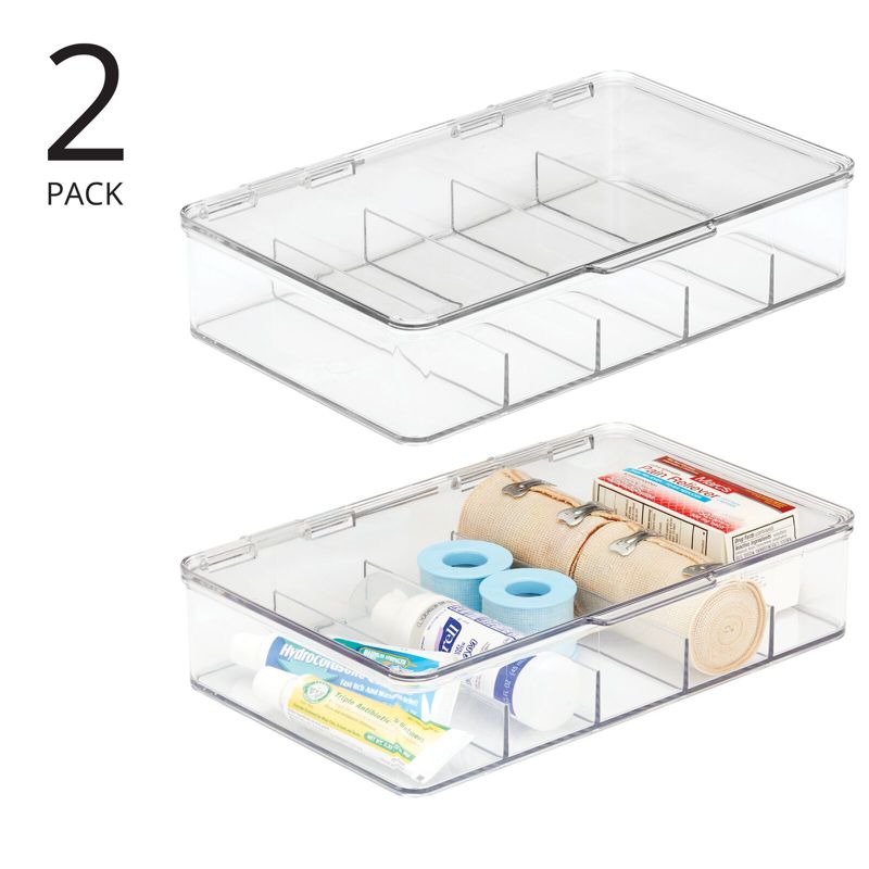 mDesign Plastic Divided First Aid Storage Box Kit with Hinge Lid, 2 of 10