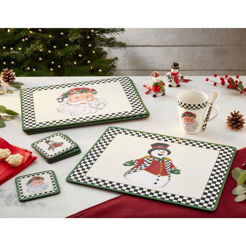 Pimpernel Christmas Coasters Set of 6, Cork Backed Board Heat and Stain Resistant, Black and White, 4 of 6