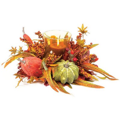 Northlight Fall Harvest Pumpkin Berry Glass Globe Pillar Candle Holder Centerpiece