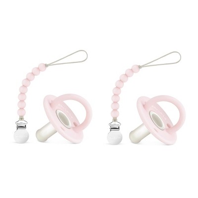 Image of Lulababe Pacfier and Clip Set - Silicone Paci and Clip for Newborns and Infants - Ballet Slippers + Sugar Swizzle, Stage 1  (0-6m) - 2 Sets