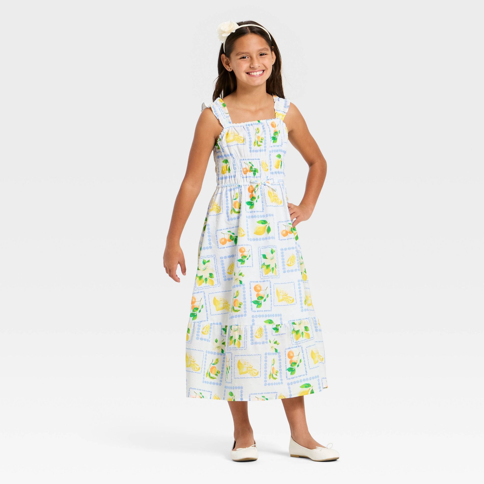 Girls' Flutter Sleeve Citrus Dress - Cat & Jack™ White