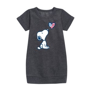 - Peanuts - Snoopy Flag Heart Graphic Short Sleeve Fleece Dress - 1 of 3