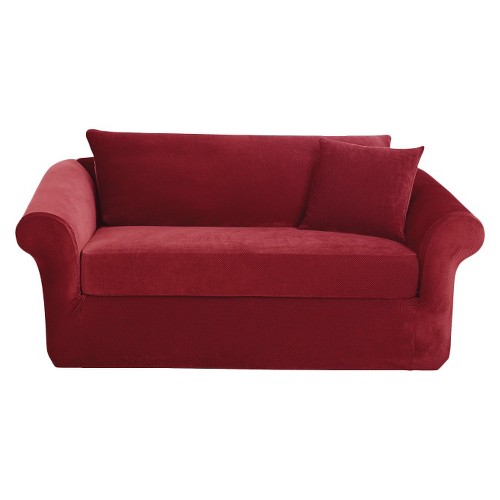 Stretch Pique 3 Piece Sofa Slipcover Garnet - Sure Fit, Red