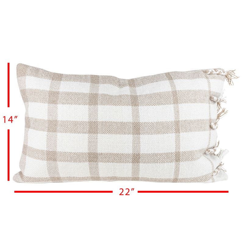 Taupe Plaid 14X22 Hand Woven Filled Outdoor Pillow - Foreside Home & Garden, 6 of 8