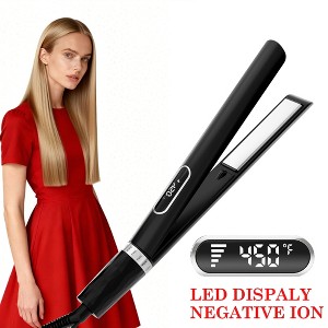 NICEBAY Flat Iron Hair Straightener and Curler, Dual Voltage Curling Wand for All Hair Types, Travel Curling Iron, Quick Heat Up, Automatic Shut Off - 1 of 4