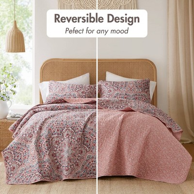 510 Design 3pc King Valerie Boho Floral Reversible Quilt Set Pink — фото 6