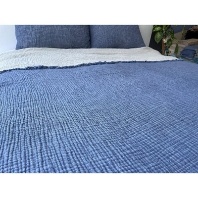 Twin Blue Organic Cotton Reversible Bedspread Set