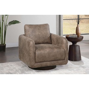 Swivel Accent Chair with Wooden Base and Low-Profile Modern Design for Living Room - 1 of 4