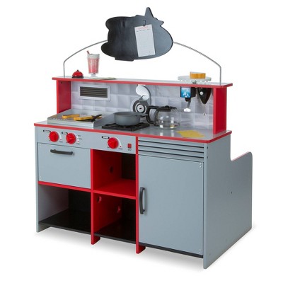 Double-Sided Red and Gray Wooden Star Diner Restaurant Play Set