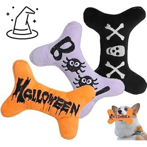 3 Pack Small Dogs Toy for Halloween, Plush Squeaky Puppy Bone Toy Holiday Dog Gifts - 1 of 1