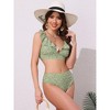 INSPIRE CHIC Women's Ruffle Trim V Neck Wide Strap Leopard Bikini Sets, Drawstring Tie Back Top Triangle Bottom 1 Set - 4 of 4
