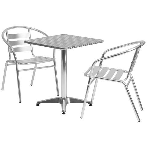 Emma and Oliver 23.5" Square Aluminum Table Set with 2 Slat Back Chairs - image 1 of 4